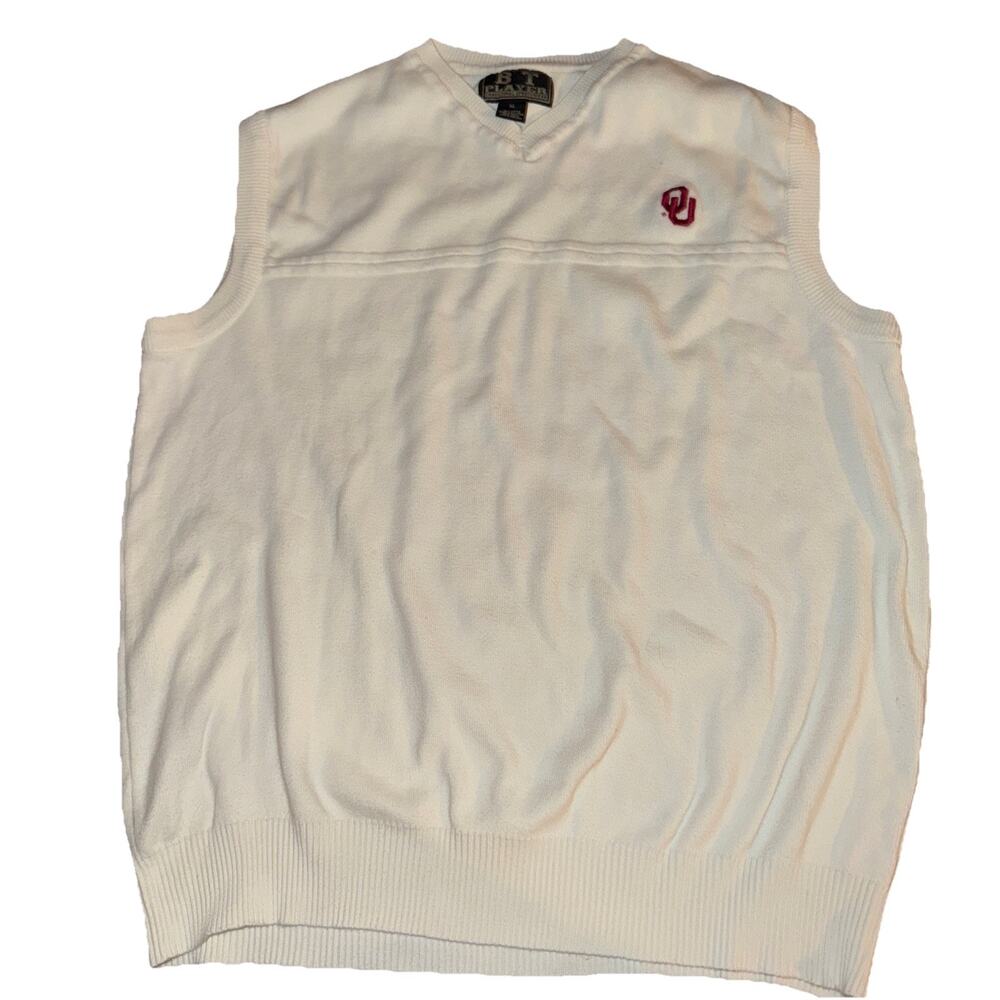 Vintage Sweater Vest BT Player Oklahoma Size XL Cream Color Burgundy OU Embroide